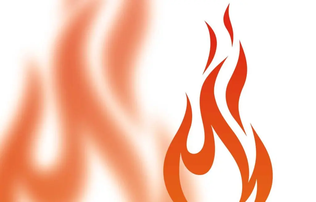 A fire is shown on the side of a white background.