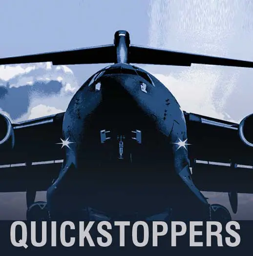 A picture of an airplane with the words " quickstoppers ".