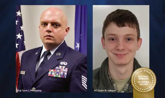 Two photos of a man in uniform and another man with short hair.