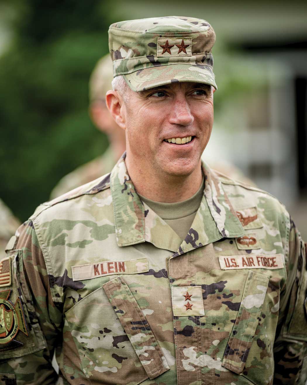 U.S. Air Force Expeditionary Center Commander Maj Gen John Klein, attending a brief while visiting Yakumo Air Base, Japan, as part of Mobility Guardian 23, July 13, 2023. USAF photo by TSgt Alexander Cook