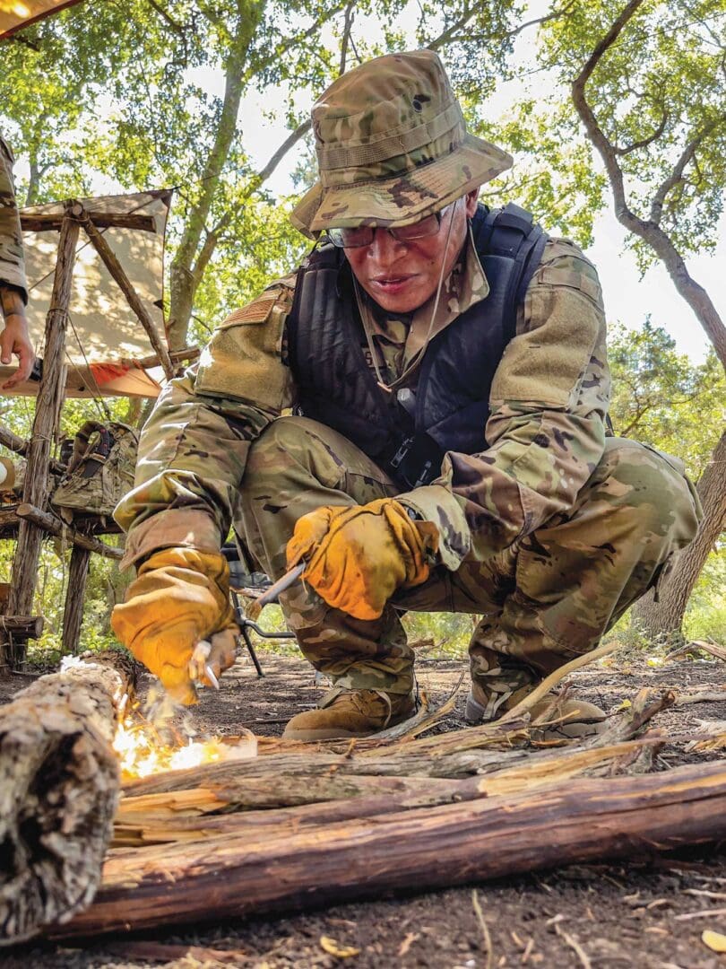 Survival, Evasion, Resistance, and Escape instructors and trainees participate in the SERE Specialist Training Orientation Course, Sept. 21, 2021, at Joint Base San Antonio-Camp Bullis, TX. USAF photo by Brian G. Rhodes