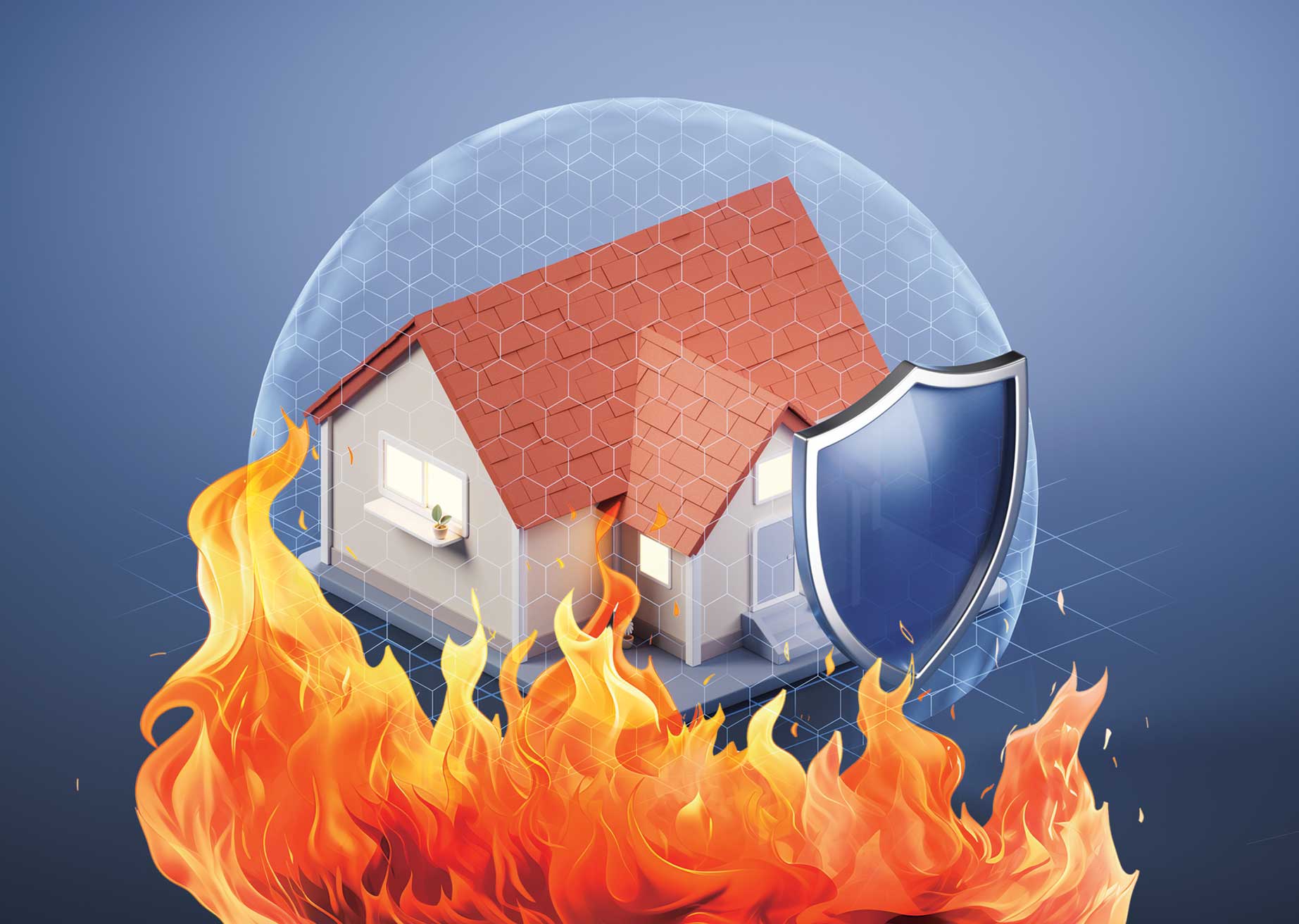 Illustration of a house on fire.